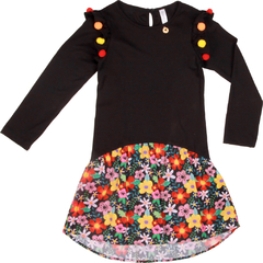 Vestido Infantil Feminino Floral Pompom - Marca Precoce - Frente