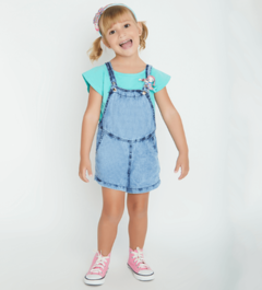 Jardineira Jeans Infantil Feminina Sereia - Marca Alphabeto - Frente