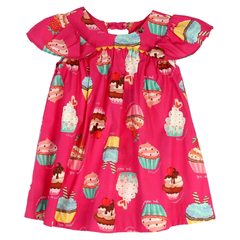 Vestido Infantil Feminino Pala Arredondada Estampado Cupcake - Marca Precoce - Frente