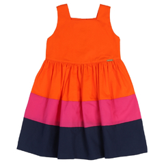 Vestido Infantil Feminino com Gola Quadrada e Cintura Franzida Tricolor - Marca Precoce - Frente