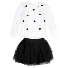 Conjunto Infantil Feminino com Blusa Branca e Saia de Tule Preto - Marca Precoce - Frente