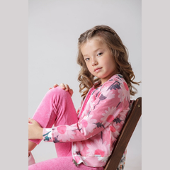 Jaqueta Infantil Feminina Dupla Face Rosa Floral - Marca Mylu - Pose