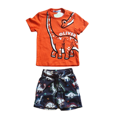 Conjunto Infantil Masculino Dinossauro Laranja - Marca Oliver - Frente