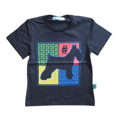 T-Shirt Infantil Masculina com Silk Oliver Manga Curta Preto - Frente