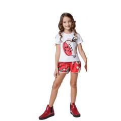 Conjunto Infantil Feminino Short e Camiseta Maçãs - Marca Mylu - Pose 