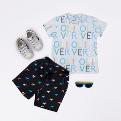 Conjunto Infantil Masculino Short e Camiseta Letras - Marca Oliver - Frente