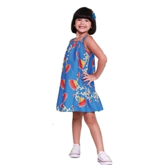 Vestido Infantil Feminino Azul Flor de Maracujá - Marca Precoce - Pose