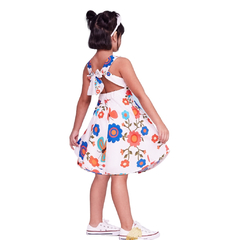 Vestido Infantil Feminino Flores Bordadas - Marca Precoce - Pose Costas