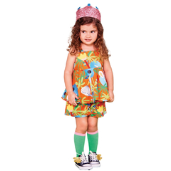 Conjunto Infantil Feminino Lual Fundo Laranja - Marca Precoce - Pose