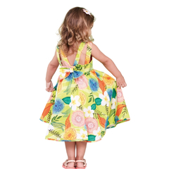 Vestido Infantil Feminino Aquarela das Flores - Marca Precoce - Pose Costas