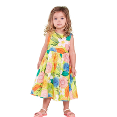 Vestido Infantil Feminino Aquarela das Flores - Marca Precoce - Pose Frente