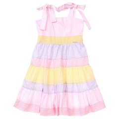 Vestido Infantil Feminino Listras e Xadrez - Marca Precoce - Frente