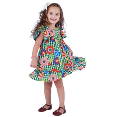 Vestido Infantil Feminino Floral com Xadrez - Marca Precoce - Pose
