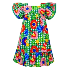 Vestido Infantil Feminino Floral com Xadrez - Marca Precoce - Frente