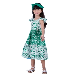 Vestido Infantil Feminino Flores Bordadas Branco com Verde - Marca Precoce - Pose