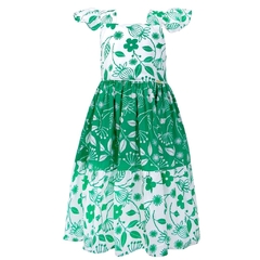 Vestido Infantil Feminino Flores Bordadas Branco com Verde - Marca Precoce - Frente