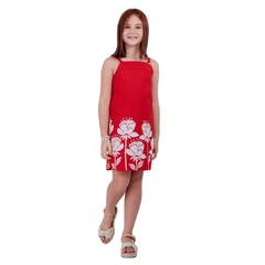 Vestido Infantil Feminino Vermelho Floral Bordado - Marca Precoce - Pose