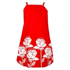 Vestido Infantil Feminino Vermelho Floral Bordado - Marca Precoce - Frente