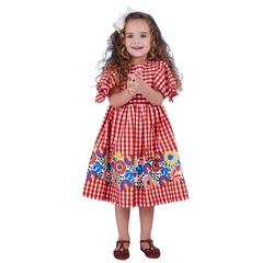 Vestido Infantil Feminino Xadrez Vichy - Marca Precoce - Pose Frente