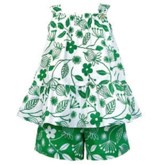 Conjunto Infantil Feminino Flores Bordadas com Verde - Marca Precoce - Frente