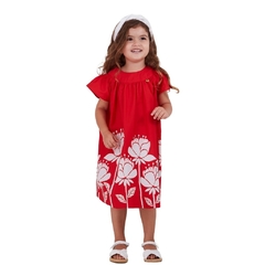 Vestido Infantil Feminino Pala Vermelho Floral Bordado - Marca Precoce - Pose