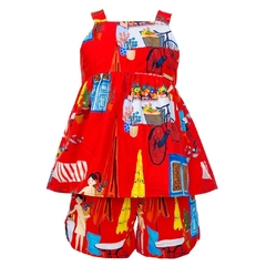 Conjunto Infantil Feminino Florista Fundo Vermelho - Marca Precoce - Frente