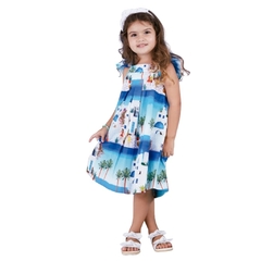 Vestido Infantil Feminino Ilhas Gregas - Marca Precoce - Pose