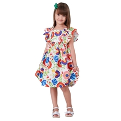 Vestido Infantil Feminino Floral Colorido no Fundo Branco - Marca Precoce - Pose