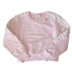 Blusa Infantil Feminina Manga Longa Bordado Renda com Pérola - Marca Luluzinha - Frente