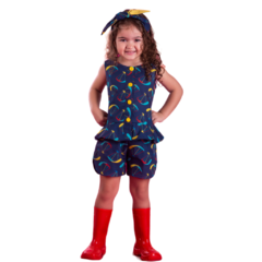 Conjunto Infantil Feminino Blusa com Botões e Short Abaulado Paraquedas - Marca Precoce - Pose