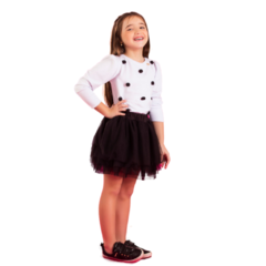 Conjunto Infantil Feminino com Blusa Branca e Saia de Tule Preto - Marca Precoce - Pose