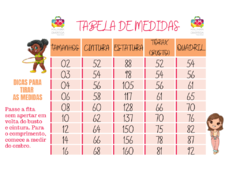 Tabela de Medidas Femininas da marca Precoce