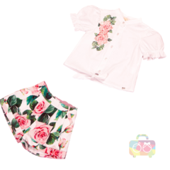 Conjunto Infantil Feminino Camisa Rosas - Marca Luluzinha - Frente