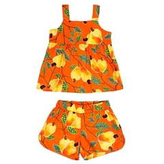 Conjunto Infantil Feminino Caju Fundo Laranja Precoce