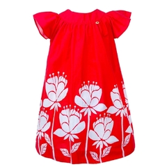 Vestido Infantil Feminino Pala Vermelho Floral Bordado - Marca Precoce - Frente