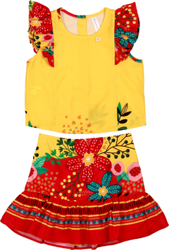 Conjunto Infantil Feminino Cropped Amarelo