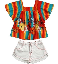 Conjunto Infantil Feminino Listras e Floral - Marca Precoce