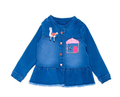 Jaqueta Jeans Infantil Feminina Lhama - Marca Alphabeto - Frente