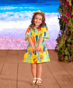 Vestido Infantil Feminino Manga Godê Fundo do Mar Detalhe 1 - Marca Precoce