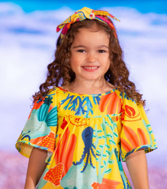 Vestido Infantil Feminino Manga Godê Fundo do Mar Detalhe 2 - Marca Precoce