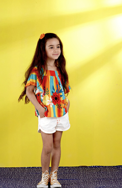 Conjunto Infantil Feminino Listras e Floral Detalhe - Marca Precoce