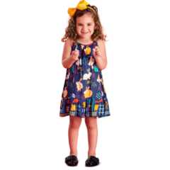 Vestido Infantil Feminino Azul Marinho Babado Jabo Alças Largas - Marca Precoce - Pose