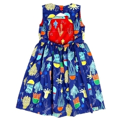 Vestido Infantil Feminino Fundo do Mar Azul - Marca Precoce - Costas