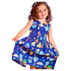 Vestido Infantil Feminino Fundo do Mar Azul - Marca Precoce - Pose Saia