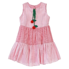 Vestido Infantil Feminino Listrinhas Azuis - Marca Precoce - Frente