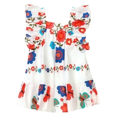 Vestido Infantil Feminino Mini Flores Bordadas Fundo Branco - Marca Precoce - Frente