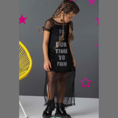 Vestido Infantil Feminino Sobreposição de Tule Black Star - Marca Mylu - Pose