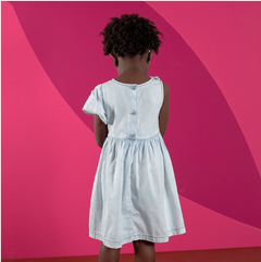 Vestido Infantil Feminino Jeans Bailarina - Marca Alphabeto - Menina Vestida Costas