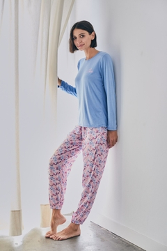 Imagen de PIJAMA M/LARGA P/LARGO CYAN (MODAL/POPLIN) (2668-22)