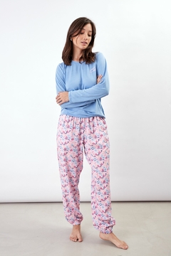 PIJAMA M/LARGA P/LARGO CYAN (MODAL/POPLIN) (2668-22)